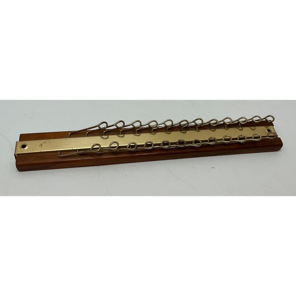 Vintage Tie Rack Wood Brass 24 Hook Wall Mount Belt Organizer Brown